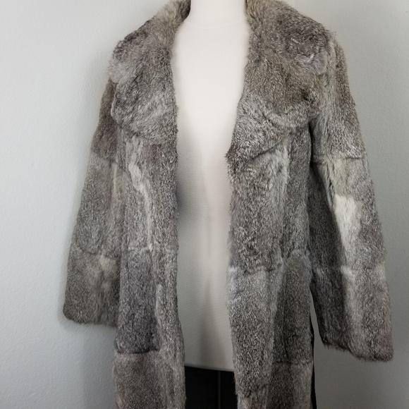 Vintage Safuron Rabbit Fur Jacket Trench Coat - Picture 2 of 10
